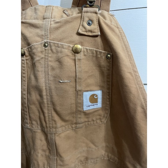 Carhartt R01 BRN Duck Bib Overalls Mens 44x30 Brown Unlined Double Knee USA VTG. - Picture 3 of 12